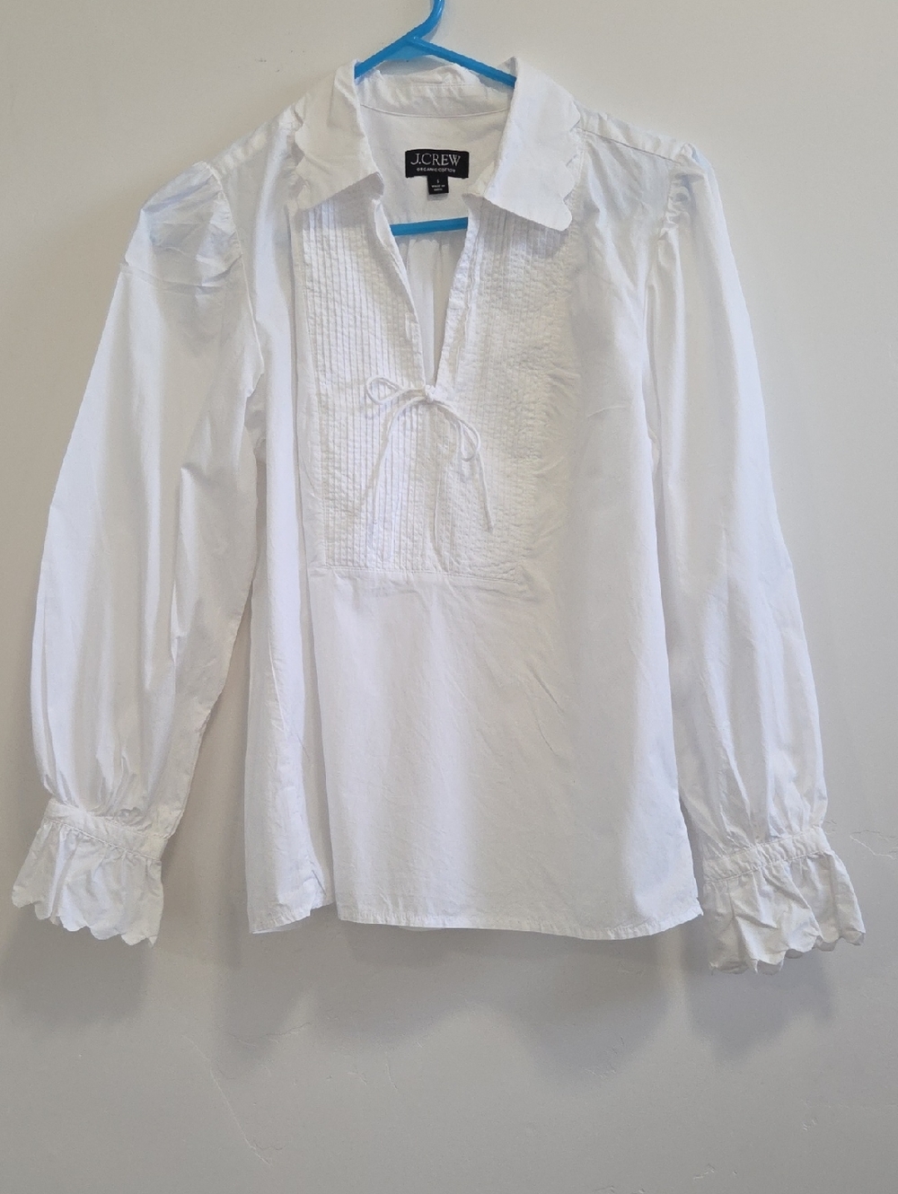 J. Crew White Pintuck Tie-Neck Blouse - Picture 4 of 9